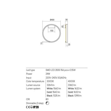 Redo 01-2817 - LED Prigušiva zidna svjetiljka FEBE LED/24W/230V zlatna