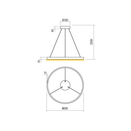 Redo 01-2865 - LED luster s mogućnošću prigušivanja na sajli FEBE LED/37W/230V zlatni