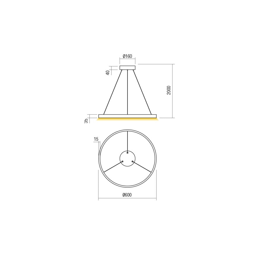 Redo 01-2865 - LED luster s mogućnošću prigušivanja na sajli FEBE LED/37W/230V zlatni