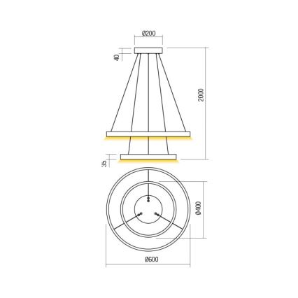 Redo 01-2889 - LED Prigušivi luster na sajli FEBE LED/62W/230V zlatna