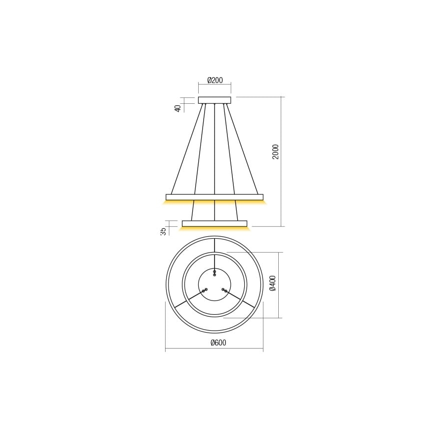 Redo 01-2889 - LED Prigušivi luster na sajli FEBE LED/62W/230V zlatna