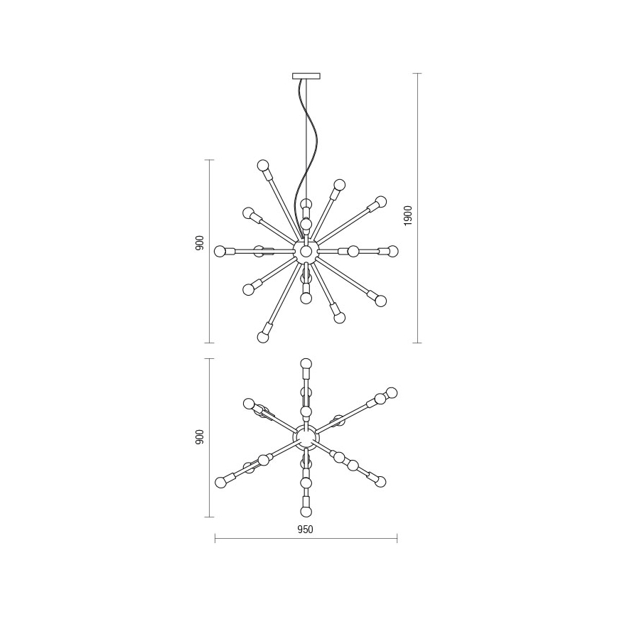 Redo 01-2934 - Viseći luster STELLAR na užetu, 12xE14/25W/230V, crni