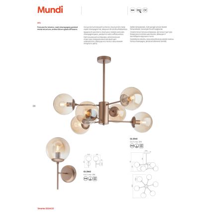 Redo 01-2942 - Zidna svjetiljka MUNDI 1xE14/28W/230V bakrena/dimna