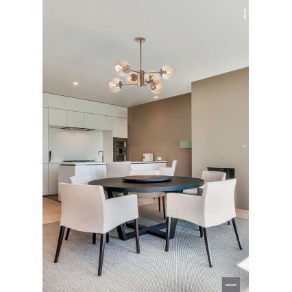 Redo 01-2943 - Luster na štapu MUNDI 6xE14/28W/230V bakar/zadimljeno staklo