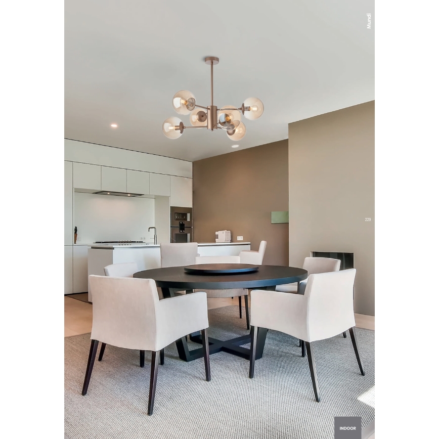 Redo 01-2943 - Luster na štapu MUNDI 6xE14/28W/230V bakar/zadimljeno staklo