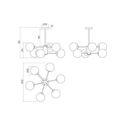 Redo 01-2943 - Luster na štapu MUNDI 6xE14/28W/230V bakar/zadimljeno staklo