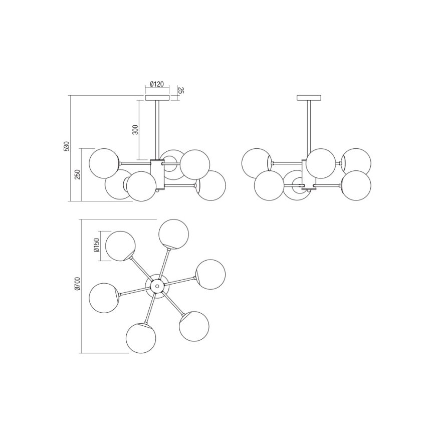 Redo 01-2943 - Viseći luster MUNDI 6xE14/28W/230V bakar