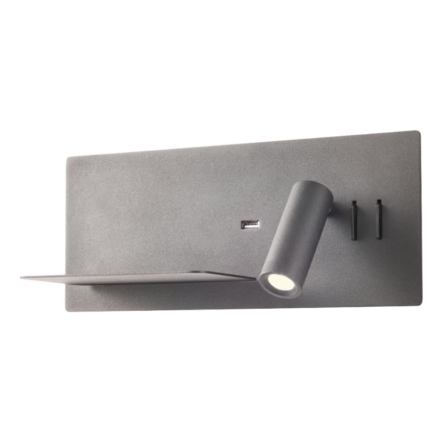 Redo 01-2985 - LED Zidna reflektorska svjetiljka BROOK LED/8W/230V + LED/3W USB CRI 90 crna lijeva