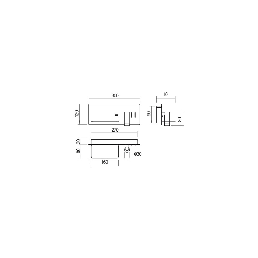 Redo 01-2985 - LED Zidna reflektorska svjetiljka BROOK LED/8W/230V + LED/3W USB CRI 90 crna lijeva
