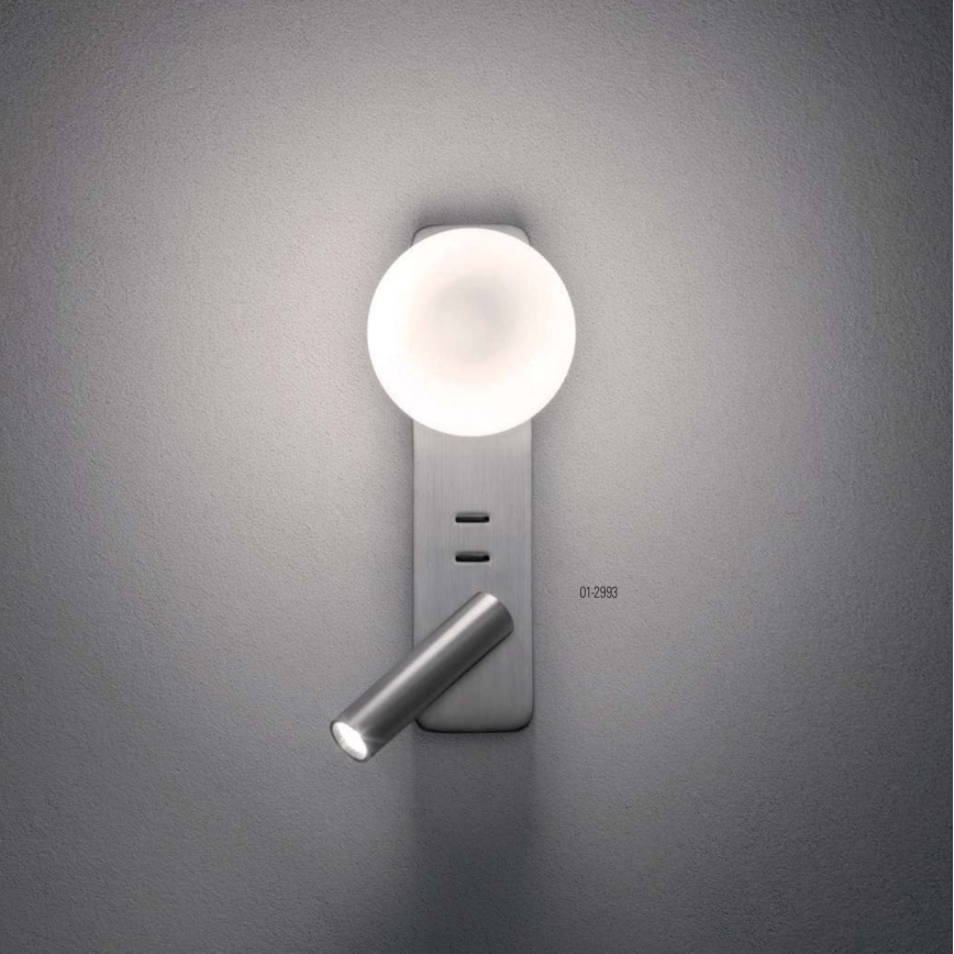 Redo 01-2993 - LED zidna svjetiljka OASIS LED/3W/230V + 1xG9/10W USB CRI 90 sjajni krom