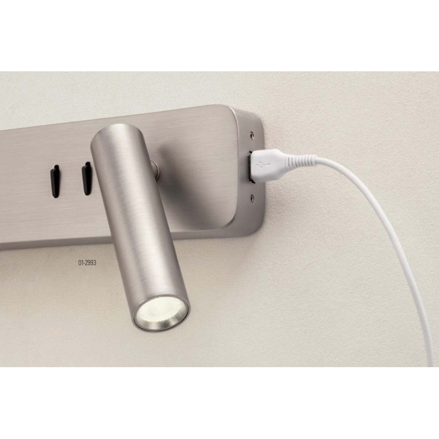 Redo 01-2993 - LED zidna svjetiljka OASIS LED/3W/230V + 1xG9/10W USB CRI 90 sjajni krom