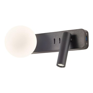 Redo 01-2994 - LED zidna svjetiljka OASIS LED/3W/230V + 1xG9/10W USB CRI 90 crna