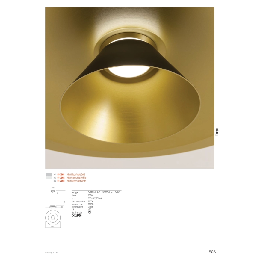 Redo 01-3003 - LED luster na sajli FARGO LED/16,5W/230V CRI 90 promjer 50 cm bež/bijela