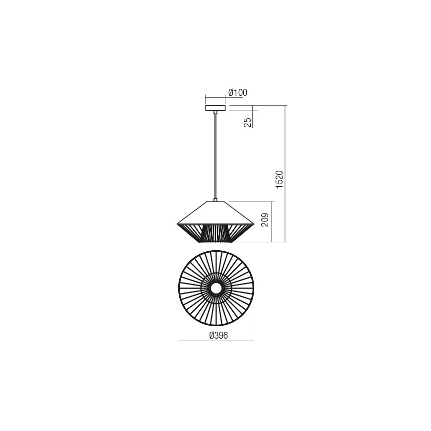 Redo 01-3007 - Luster na sajli GRILL 1xE27/42W/230V Ø 39,6 cm crna/bež