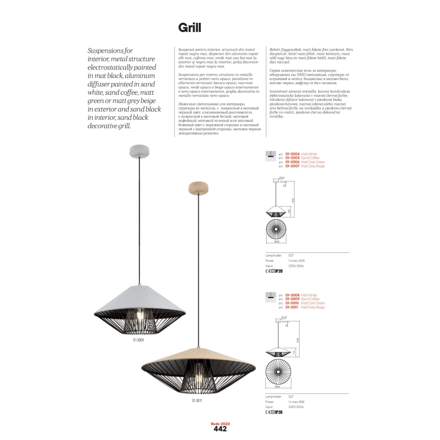 Redo 01-3010 - Viseći luster na kablu GRILL 1xE27/42W/230V Ø 49,5 cm crna/tirkizna