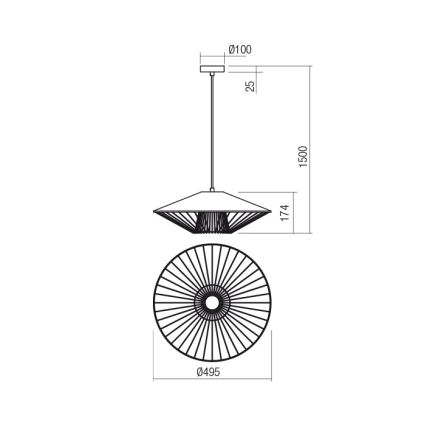 Redo 01-3010 - Viseći luster na kablu GRILL 1xE27/42W/230V Ø 49,5 cm crna/tirkizna