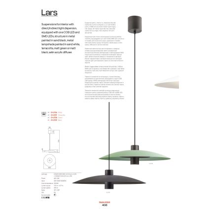 Redo 01-3021 - LED luster na sajli LARS LED/14W/230V + LED/10W, promjer 60 cm, CRI 90, crna