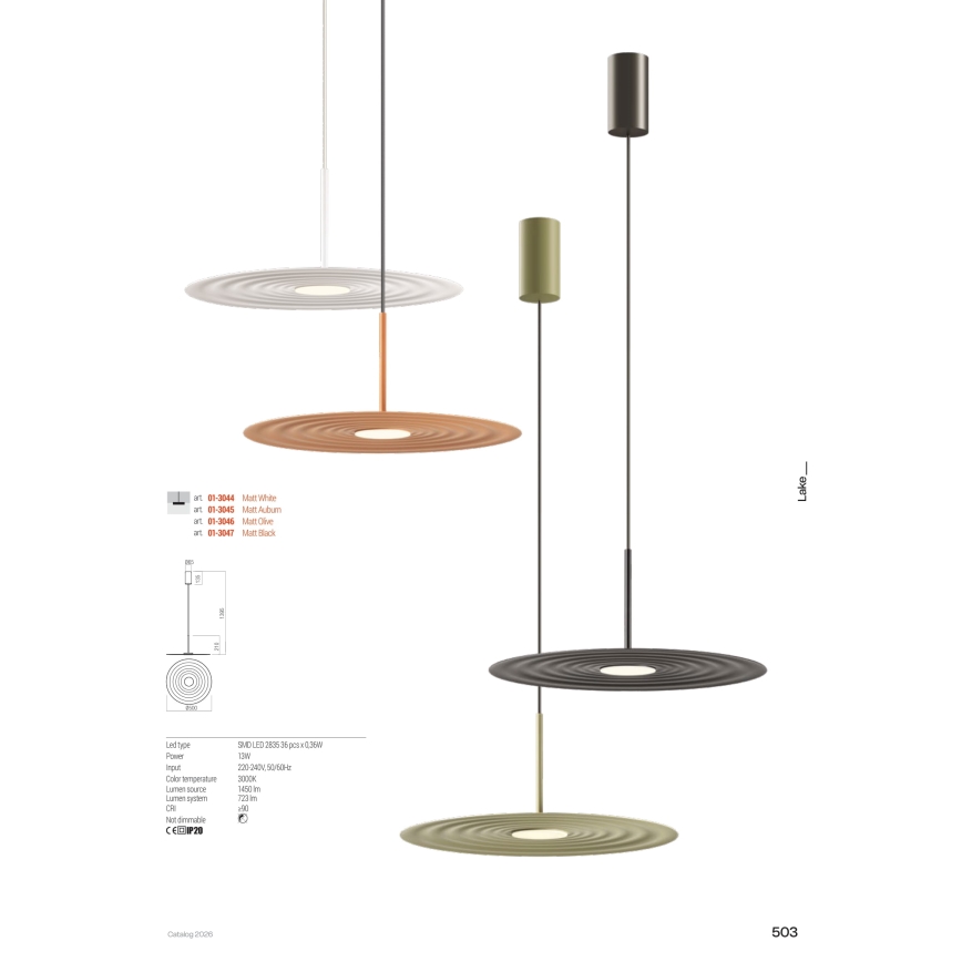 Redo 01-3045 - LED luster na sajli LAKE LED/13W/230V CRI 90, promjer 50 cm, narančasta