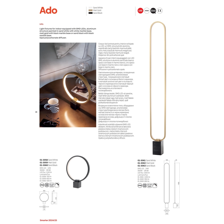 Redo 01-3063 - LED Prigušiva podna lampa ADO LED/24W/230V crna