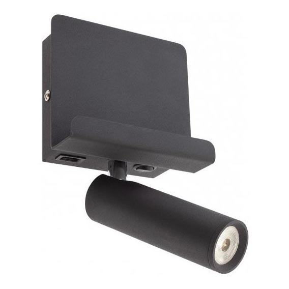Redo 01-3084 - LED zidna reflektorska svjetiljka PANEL LED/3,5W/230V USB crna