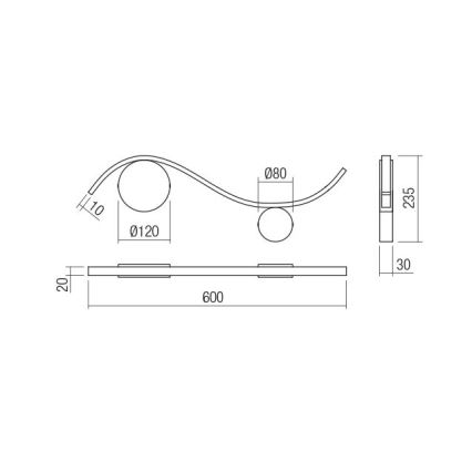 Redo 01-3109 - LED Zidna svjetiljka WAVE LED/9W/230V mesing