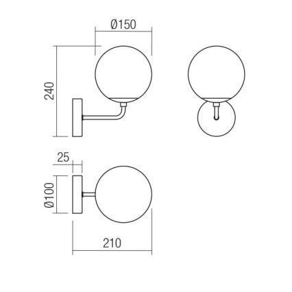 Redo 01-3148 - Zidna svjetiljka BOWLING 1xE27/42W/230V crna