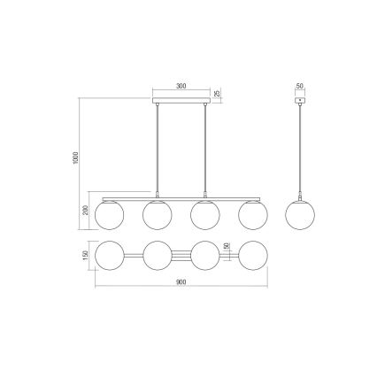 Redo 01-3155 - Luster na sajli BOWLING 4xE27/42W/230V zlatna