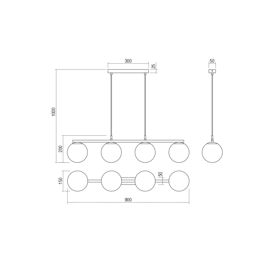 Redo 01-3155 - Luster na sajli BOWLING 4xE27/42W/230V zlatna