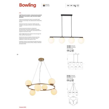 Redo 01-3156 - Luster na sajli BOWLING 4xE27/42W/230V crna