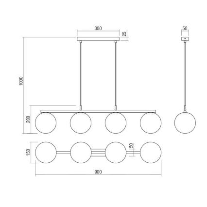 Redo 01-3156 - Luster na sajli BOWLING 4xE27/42W/230V crna