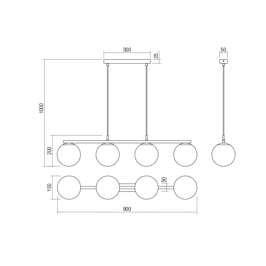 Redo 01-3156 - Luster na sajli BOWLING 4xE27/42W/230V crna