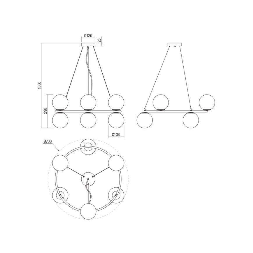 Redo 01-3157 - Luster na sajli BOWLING 6xE14/28W/230V zlatna
