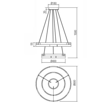 Redo 01-3179 - LED Prigušivi luster na sajli CASTLE LED/60W/230V crna