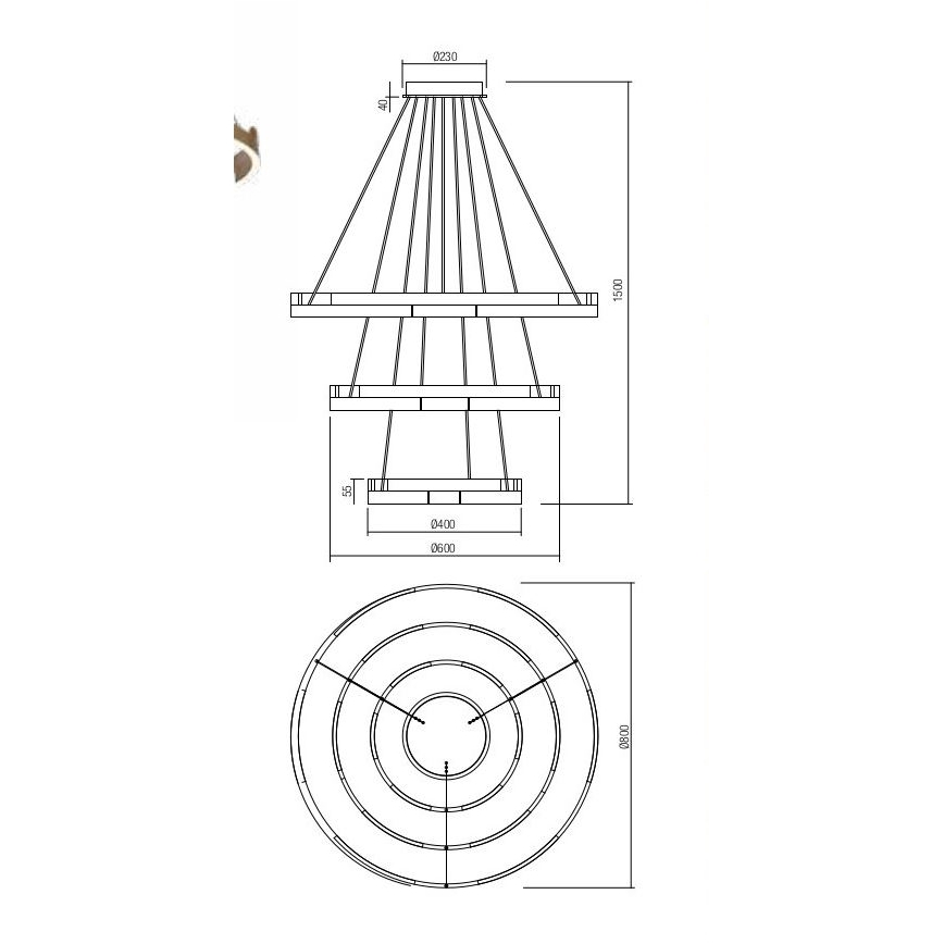 Redo 01-3182 - LED Prigušivi luster na sajli CASTLE LED/80W/230V crna