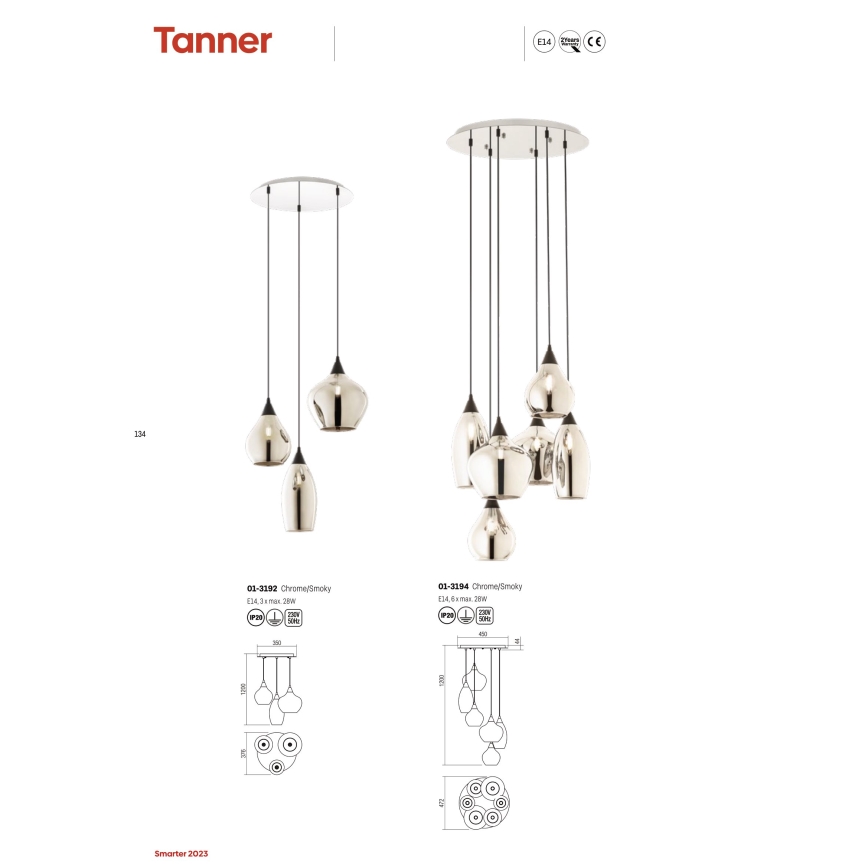 Redo 01-3194 - Luster na sajli TANNER 6xE14/28W/230V pr. 47,2 cm