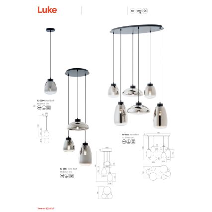 Redo 01-3196 - Luster na sajli LUKE 1xE27/42W/230V pr. 17 cm crna