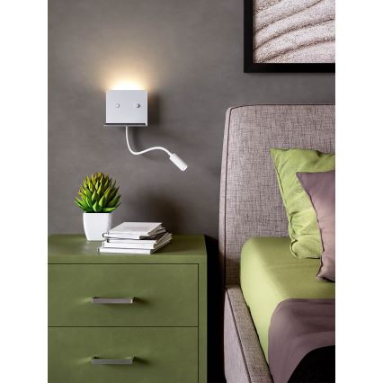 Redo 01-3210 - LED Zidna svjetiljka s fleksibilnom lampicom MOKA LED/6W + LED/3W/230V USB CRI90 bijela