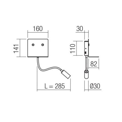 Redo 01-3211 - LED Zidna svjetiljka s fleksibilnom lampicom MOKA LED/6W + LED/3W/230V USB CRI90 crna
