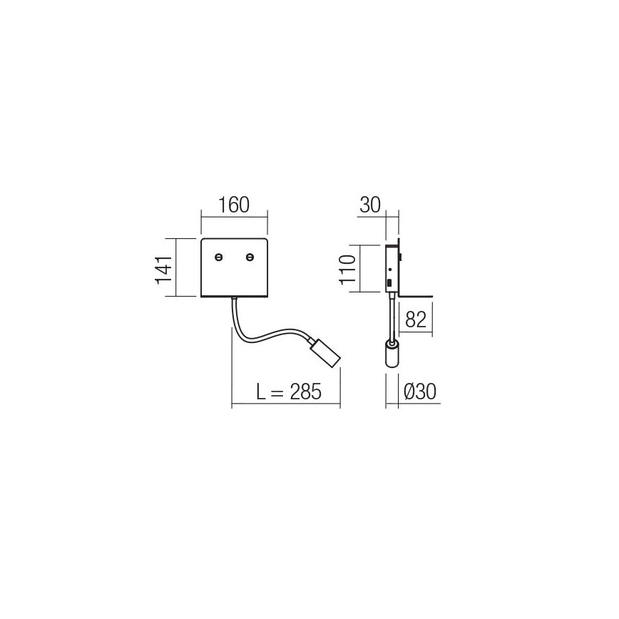Redo 01-3211 - LED Zidna svjetiljka s fleksibilnom lampicom MOKA LED/6W + LED/3W/230V USB CRI90 crna
