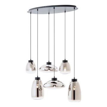 Redo 01-3212 - Luster na sajli LUKE 6xE27/42W/230V crna