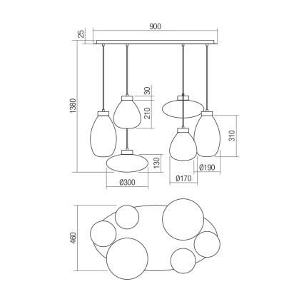 Redo 01-3212 - Luster na sajli LUKE 6xE27/42W/230V crna