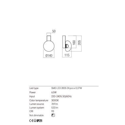 Redo 01-3239 - LED Zidna svjetiljka SINCLAIR LED/6,5W/230V CRI 93 IP21 zlatna