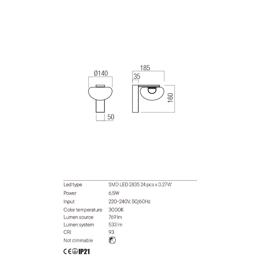 Redo 01-3242 - LED Zidna svjetiljka SINCLAIR LED/6,5W/230V CRI 93 IP21 crna