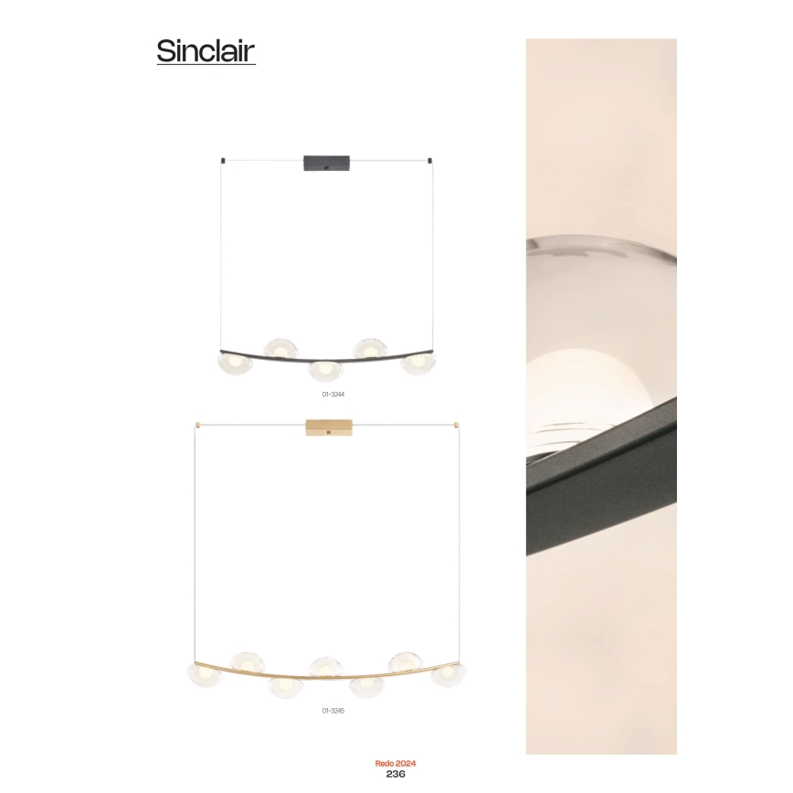 Redo 01-3243 - LED Prigušivi luster na sajli SINCLAIR LED/35W/230V CRI 93 IP21 zlatna