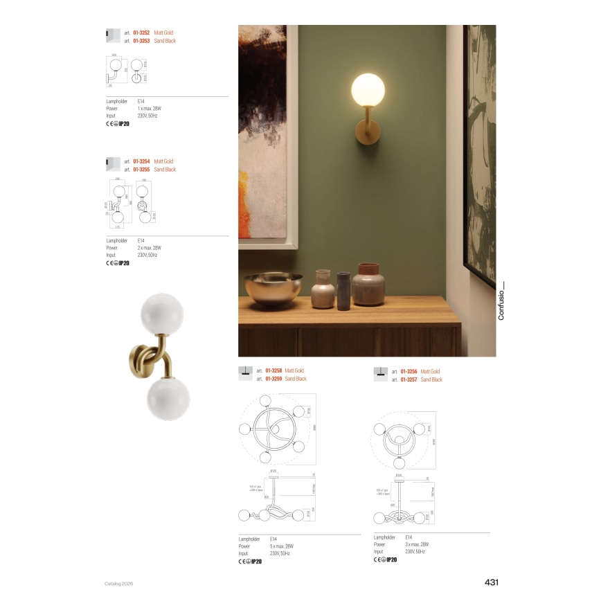 Redo 01-3256 - Luster na štangu CONFUSIO 3xE14/28W/230V Ø 76 cm zlatna