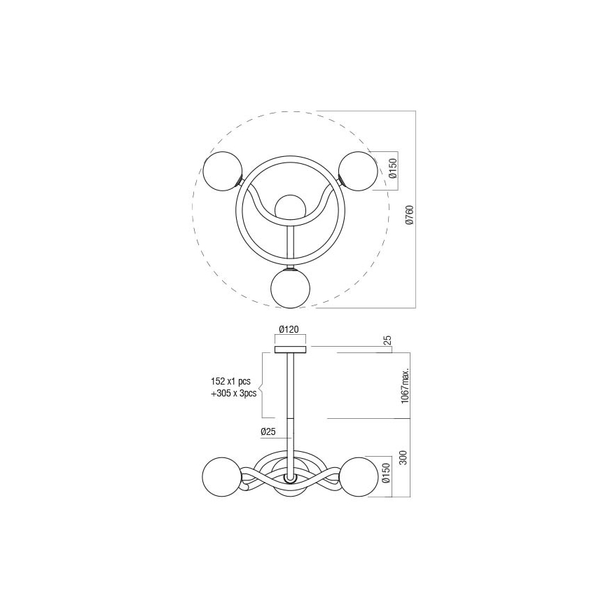 Redo 01-3257 - Stropni luster na šipci CONFUSIO 3xE14/28W/230V Ø 76 cm crni