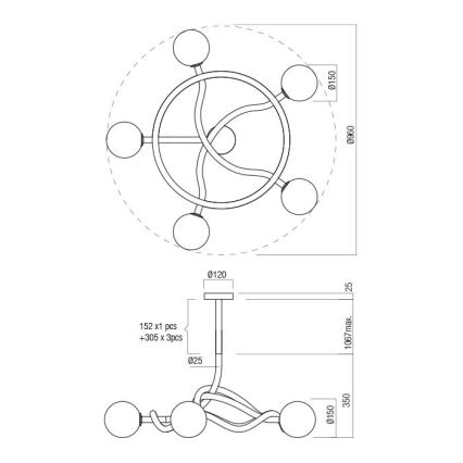 Redo 01-3258 - Luster na stalku CONFUSIO 5xE14/28W/230V Ø 96 cm zlatna