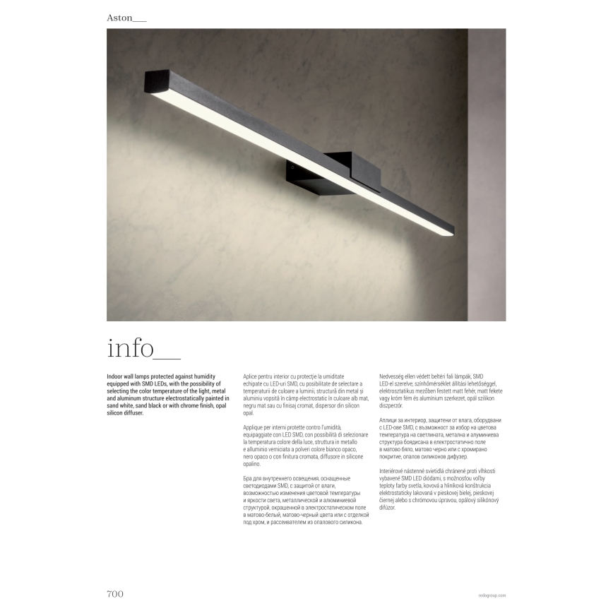Redo 01-3268 - LED Rasvjeta za ogledalo u kupaonici ASTON LED/12W/230V 60 cm CRI 90 IP44 bijela