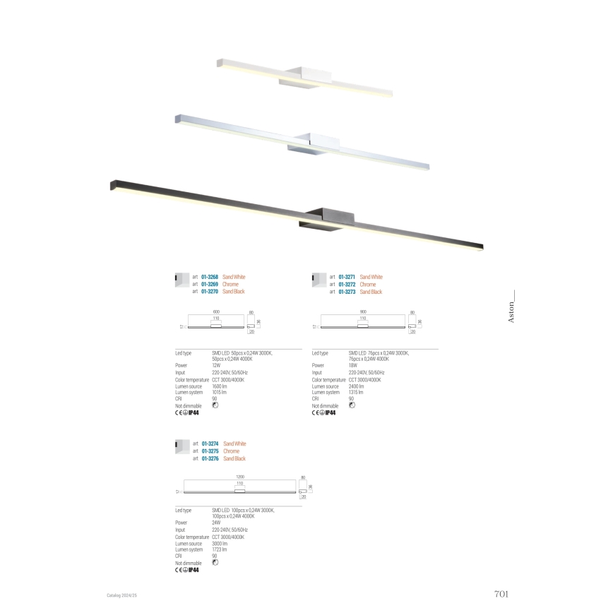 Redo 01-3268 - LED Rasvjeta za ogledalo u kupaonici ASTON LED/12W/230V 60 cm CRI 90 IP44 bijela