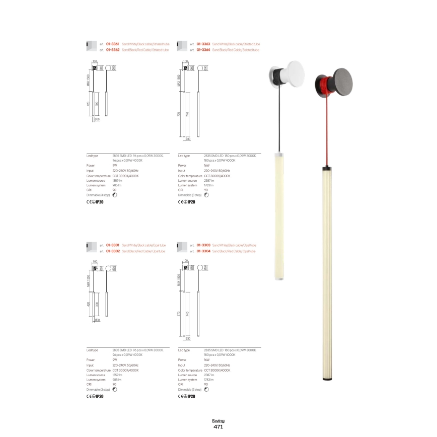 Redo 01-3303 - Dimabilna LED zidna lampa SWING LED/16W/230V 3000/4000K CRI 90 bijela